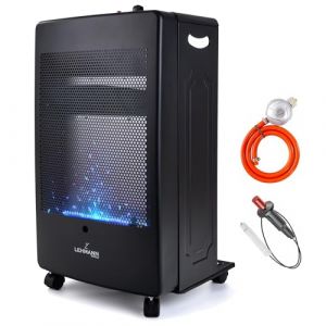LEHMANN Poêle à gaz 3,8 kW avec 2 niveaux de chauffage, flamme bleue, allumage piézoélectrique, arrêt de sécurité, roues, chauffage pour pièces jusqu'à 80 m², GPL/Propane/Butane (KT-24, neuf)