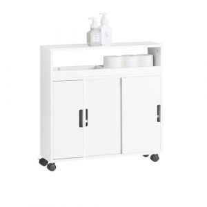 SoBuy Meuble WC Salle de Bain avec roulettes Petit Meuble de Rangement, avec 2 Portes Coulissantes et Étagère Ouverte, Meuble Toilettes pour Espace Réduit Blanc 70x71x20cm BZR02-W (SoBuy-Shop-FR, neuf)