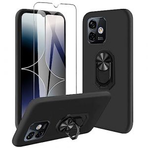 JDXHFF Coque Compatible avec Ulefone Note 16 Pro (6.52") Noir Housse et Support Rotatif 360&deg; et Verre tremp&eacute; &eacute;cran Film Protecteur - &Eacute;tui Souple Silicone TPU Case Cover Black (LIUHELIN, neuf)