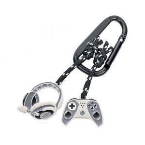 TROIKA Porte-clés Mousqueton Gaming - 2 Pendentifs sur Corde d'escalade décorative : manette et casque - Métal moulé - Chromé - Gris, Noir, Argent Original, gris, 10 x 5,8 x 0,7 cm (TROIKA Onlineshop, neuf)