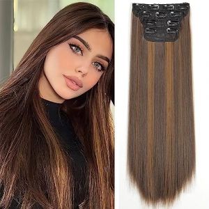 YDDM Extension Cheveux Naturel Clip Extension a Clip Cheveux Naturel Cheveux Raides Extensions de Cheveux Extension Rajout Cheveux Clip Naturel Clip in Hair Extensions Pour Femmes(20 Inch, 4pcs) (YDDM Hair, neuf)