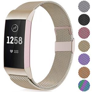Faliogo Bracelet de Remplacement Compatible avec Fitbit Charge 3 Bracelet/Fitbit Charge 4 Bracelet, Bande Réglable en Métal en Acier Inoxydable pour Femmes Hommes, Grand Champagne (Gehuaa-EU, neuf)