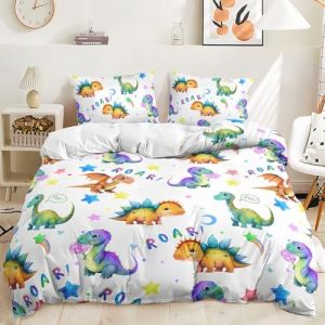 TKCQX Dinosaure de Dessin Anim&eacute; Parure de Lit 140x200 Enfant Fille Gar&ccedil;On Housse de Couette Dinosaure Parure de Lit 1 Personne en Microfibre avec Fermeture &eacute;Clair + Taie d'oreiller 65x65 cm (TKCQX--欧盟R标, neuf)