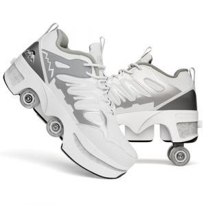 Chaussures &agrave; roulettes Escamotables 4 Roues pour Enfants - Basket Roller Gar&ccedil;on Fille (33-40) - Patins &agrave; roulettes Cach&eacute;s, Skate Sneaker Enfant, white-37 (JinFuRongDianZi, neuf)
