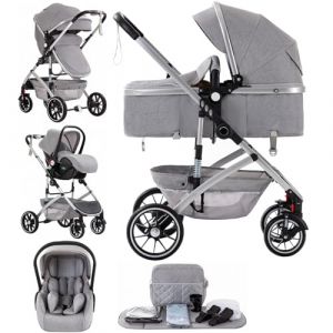 Lnhcrbs Poussette 3 en 1,Poussette Tout Terrain Pliable en Un Seul Clic, Stroller Bébé Haute (38.5cm), Pushchair Nouveau Né est Verrouillable Sur Les Roues Avant (Lnhcrbs, neuf)