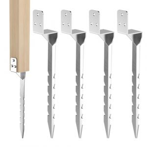 Nomiou Support de Poteau &agrave; Enfoncer Galvanis&eacute; &agrave; Chaud Lot de 4 Douille Piquet Cloture Bois Ancre Support de Poteau &agrave; enfoncer Ancrage au Sol pour poteaux en Bois Ancrage au Sol pour balan&ccedil;oire (nuomiou-uk, neuf)