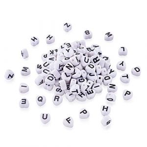 Cheriswelry Lot de 200 perles en acrylique en forme de c&oelig;ur avec lettres de l'alphabet de A &agrave; Z pour fabrication de bracelets et bijoux - Trou : 1 mm (Cheriswelry EU, neuf)