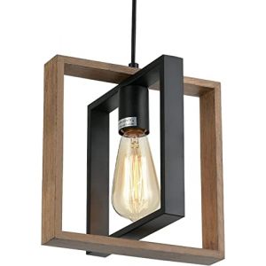 Petit Lustre Suspendu Industriel,Lampe Suspendue Pour îLot De Cuisine De Ferme Avec Cordon,Lustre Salon Bois + MéTal,1 Luminaire E27 Pour Salle à Manger,Chambre à Coucher,Couloir, EntréE,24 Cm (Life Infinite, neuf)