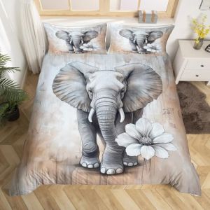 Homewish Housse de Couette 200x200 Éléphant, Parure de Lit Adulte 2 Personnes Éléphant Animaux de La Jungle, Sets de Housses de Couettes Motif Floral Blanc Rustique, Couvre Lit Aquarelle Vintage (Suzhou yiyanyun e-commerce Co., Ltd, neuf)