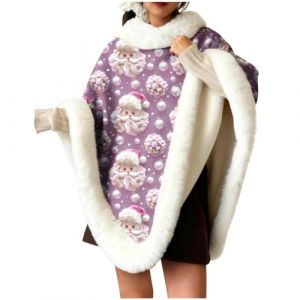 Cape De No&euml;l Pour Femmes,Manteau Cape Femme Chaud En Polaire Epaiss&eacute;,Veste En Velours San Manches Christmas,Costume De Cosplay Pour F&ecirc;te Carnaval,V&ecirc;tements De Maison &Agrave; Imprim&eacute; De No&euml;l Amusant (Wyongtao❖, neuf)
