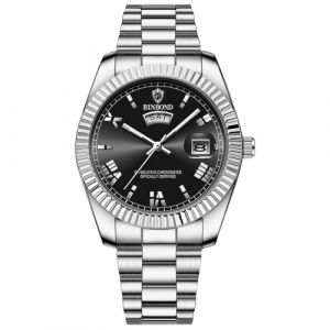 JewelryWe Montre Homme Acier Inoxydable : Montre Bracelet Analogique Quartz &Eacute;tanche 3ATM avec Aiguilles Lumineuses, Chiffres Romains, Jour et Date avec Loupe - Six Couleurs Disponibles (JewelryWe Bijoux, neuf)