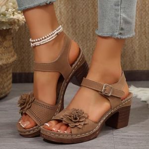 Chaussure Femme ete,Sandales Femme &eacute;t&eacute; Confortable,Sandales &agrave; Talons Hauts Avec Fleurs,Sandales Compens&eacute;es &agrave; Talons Hauts Pour,Bout Ouvert Plateforme Respirantes ,Sandales Chaussures Orthop&eacute;dique (Yang Mi Mi, neuf)