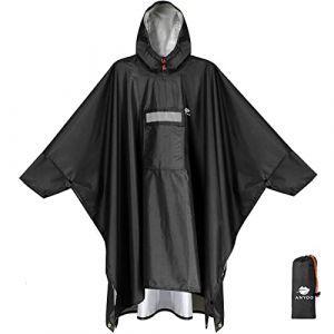 ANYOO Poncho de Pluie Imperméable avec Manches et Poche, Léger et Réutilisable, avec Capuche pour Activités de Plein Air, Noir, Taille Unique (Bicacool, neuf)