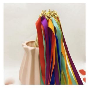 Hrlace Lot de 50 serpentins de mariage avec ruban de clochette - Baguettes magiques - Baguettes de fée - Baguettes porte-bonheur - Baguettes de fée en soie - Pour mariage, anniversaire, fête - (Kunpengfa, neuf)
