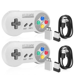 Binghe Manette Sans Fil SNES, Manette Classic Mini Edition de jeu SNES avec R&eacute;cepteur SN-ES et R&eacute;cepteur USB 2,4 GHz pour Switch/Switch OLED/Windows PC/MAC OS/Raspberry Pi(2 pi&egrave;ces) (Zhuocai Shangmao, neuf)