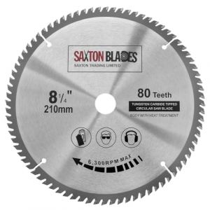 Saxton TCT - Lame de scie circulaire &agrave; onglets 210 mm x 80T x 25,4 mm, dents avec al&eacute;sage pour scie Evolution Rage (saxton trading, neuf)