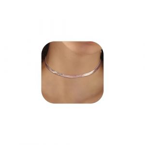 FOCALOOK Cha&icirc;ne Femme Courte Plaqu&eacute; Or Rose 32cm Collier ras du Cou Maille Miroir 5mm pour Jeune Fille (FOCALOOK JEWELLERY, neuf)