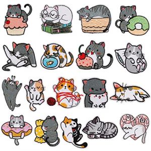 Animaux Broderies Écusson 18 Pièces Mignon Chat Patch Thermocollant Ecusson Ecusson Thermocollant Enfant Autocollant de Patch à repasser pour DIY Vêtement Jeans Sac à Dos Veste T-Shirt (NAMIS, neuf)