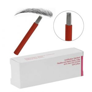 MOTHNUR Lot De 50 Lames De Microblading 21r En Acier Inoxydable Tube Plastique Rouge Pour Maquillage Des Sourcils Femmes Usage Professionnel (Huajiay, neuf)