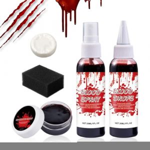 Kit Maquillage Sang Artificiel Halloween - Faux Sang Effrayant Vampire Zombie Avec Savon Nettoyant - Effaçable Accessoires Déguisement Halloween Zombie Vampire pour Soirée à Thème Jeu de Rôle Spectacl (faniut, neuf)