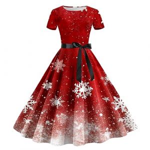 Robe Noel Femme Mi Longue Robe de Soiree Femme Chic et Glamour Robes de Noël Nouvel an Chic et Elegant Robes de Soirée Cocktail Fete Réveillon Grande Taille Dress Hiver Rouge Or Noire Dress Mere Noel (Sunliney, neuf)