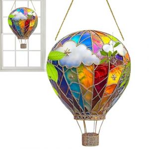Ballon &agrave; air chaud teint&eacute; 2D - Lanterne en forme de montgolfi&egrave;re - Lanternes solaires &agrave; effet flamme - Ornements color&eacute;s en acrylique pour d&eacute;coration d'int&eacute;rieur pour fen&ecirc;tre, porte, arbre (ruishenin, neuf)