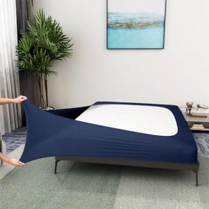 Alyvia Spring Housse pour sommier tapissier, en jersey, extensible, enveloppante sur les 4 c&ocirc;t&eacute;s, pour h&ocirc;tel et maison, pour lit deux places/lit deux places XL, bleu marine (Books at Your Door FR, neuf)