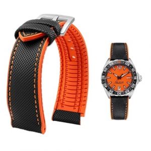 PctkeLsend Bracelet de montre &eacute;tanche en toile et caoutchouc for homme, 19-24 mm, compatible avec Breitling, Omega, IWC, Citizen, TUDOR et Hamilton(Black Orange silverA,22mm) (PeiLINpppppp, neuf)