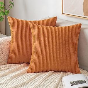 EMEMA Decorative Housse de Coussin en Velours Côtelé Canapé Taie d'oreiller Douce pour Maison Salon Chambre Lit Clic Clac 50x50 cm Lot de 2 Orange Brûlée (EMEMA HOME, neuf)