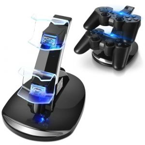 Support de Charge Manette TNP pour Manette Sony Playstation 3 Dualshock 3, Station d'accueil � 2 Niveaux et 2 Ports USB PS3 Compatibles avec Indicateurs LED, Slim Noir (TNP UK, neuf)
