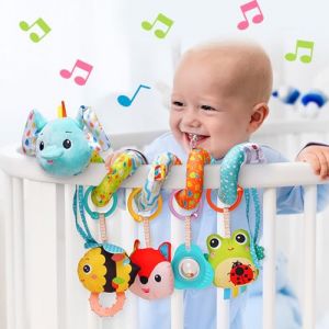 Kulveanju Jouet Poussette Bebe 6 Mois, Spirale d'activité Bébé d'éveil avec Musique, Jouet Siege Auto Bebe, Peluche Jouet Cadeaux pour Naissance Garçons et Filles 3 9 12 Mois, L'éléphant (Kulveanju, neuf)