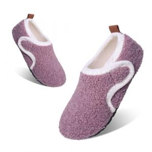 Tolaler Chaussons Enfant Fille Gar&ccedil;on Pantoufles Peluche Antid&eacute;rapants Souple Confortable Chaudes Fermeture Auto-Agrippante Maison Int&eacute;rieur Chaussons Hiver Violet 25/26 (YFEU-Direct, neuf)