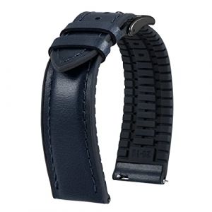 BINLUN Bracelet Montre en Cuir 22mm 21mm 20mm 19mm 18mm 16mm 14mm Cuir Cir&eacute; &agrave; l'huile et Silicone Hybrid Bracelets de Montre &agrave; D&eacute;gagement Rapide pour Homme Femme(22mm,Bleu Boucle Noir) (MJXEU, neuf)