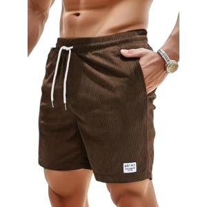 Short Homme Coton en Velours Côtelé Bermuda Cargo Homme Casual Running Jogging Fitness Short avec Poches (Café,M) (FPFEU, neuf)