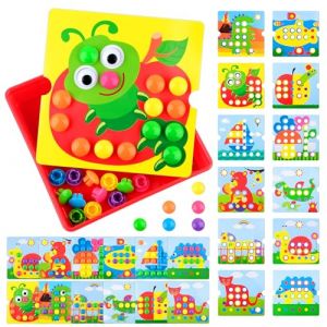 PlsMupn Jeu de Mosaïque Enfant 2 3 4 Ans, Jouet Éducatif Montessori avec 46 Boutons Colorés et 12 Cartes, Activité Créative d’Apprentissage Précoce pour Fille Garçon, Idée Cadeau Éveil (PureZone2025, neuf)