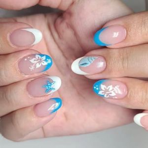 Sympathique Faux Ongles Avec Des Chattes De Fleur Diapasation Pointe Fran&ccedil;aise Flors Fleur Facile Appliquer Des Accessoires Manucure R&eacute;utilisables Non Toxiques (SEAxie, neuf)