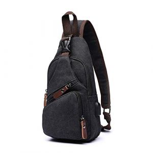 FANDARE Mode Sac de Poitrine Homme Sac de Toile Sacoche pour Homme Sac d'Epaule Sacoche avec USB Sac Bandouli&egrave;re Sling Bag pour Cyclisme,Aventure,Voyage, Noir, L, Noir, L (BEWMER S.R.L., neuf)