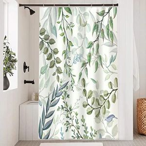 Uiiooazy Rideau Douche Vert, Rideau de Douche Anti Moisissure 120x180cm Feuilles d'eucalyptus Bleu Gris Rideaux de Baignoire Tissu Lavable Imperméable Polyester Rideaux Salle de Bain avec 8 Crochets (dongguibinjingpinxiaodianpu, neuf)