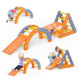 Parcours motricité bébé,Portique d'escalade pour Enfants,Aire de Jeux intérieure et extérieure 10 en 1 avec Planches d'escalade et de Glissade, certifiée EN71,Charge de 50 kg (Bleu orangé) (KONTAXIS-PANAGIOTIS, neuf)