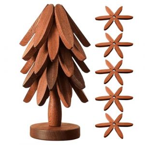 Ensemble de Dessous de Plat en Bois R&eacute;sistant &agrave; la Chaleur, Dessous-de-Plat en Bois en Forme d'arbre pour Plats Chauds, 5 sous-Verres + 1 Support, pour Casseroles, Po&ecirc;les, Bol Assiettes, Th&eacute;i&egrave;re (JetLiuCo, neuf)