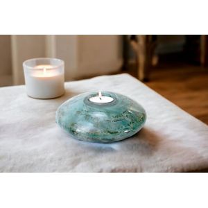 Mini urne disque Turquoise avec feuille d'or- 15cm - Photophore - Urne pour animaux de compagnie - Urne de chat - Urne Chien - Urne pour cendres - Urne - Urne - Mini urne - Petite Urne - Urnes (City of Glass, neuf)