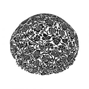Bonnet de douche imperm&eacute;able damass&eacute; noir blanc, bonnet de bain &eacute;lastique pour cheveux, protection de l'environnement, bonnet de bain pour cheveux, double couche imperm&eacute;able (MiddleWen, neuf)