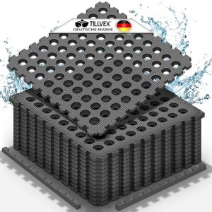 tillvex® Lot de 4 tapis de protection de sol pour piscine avec trous - 51 x 51 cm - Tapis de sol pour piscine et pataugeoire - Tapis de sol d'extérieur - Protection du sol pour jacuzzi - Isolation (DWD-Company, neuf)