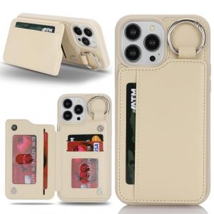 Ｈａｖａｙａ Coque pour iPhone 14 Pro Max avec Porte Carte Etui f&uuml;r iPhone 14 Pro Max avec Mousqueton Porte cl&eacute; Porte Monnaie Femme Cuir Housse - Blanc cass&eacute; (HuaJie-Tech, neuf)