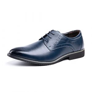 Chaussure Homme Derby Oxford Homme Classique Brogues Casual Mariage Chaussures Dressing Lacets Cuir Vernis 1016 Bleu Taille 40 (Free Mobile OU, neuf)