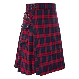 Kilt écossais pour homme, gothique cargo, jupe plissée pour homme, jupe vintage médiévale, cerf écossais traditionnel, denim noir, tartan irlandais, kilt moderne, S rouge., L (Aigdgoog, neuf)