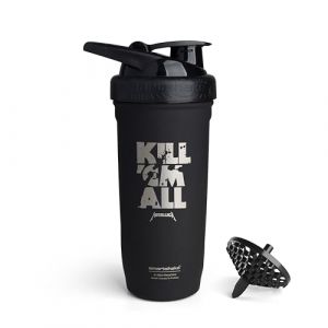 Smartshake Rockband Reforce - Bouteille shaker protéinée en acier inoxydable, 900 ml, couvercle étanche à visser, sans BPA, non isolé, unisexe (logo Metallica, Kill 'Em All) (SmartShake AB, neuf)