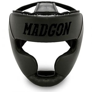 MADGON Casque de Boxe Pro Int&eacute;gral - Absorbe Parfaitement Les Chocs, Bonne Vision, Transpiration Minime - Pour Arts Martiaux, MMA, Kick-Boxing et Sparring - Sac Inclus (Martial Sports, neuf)