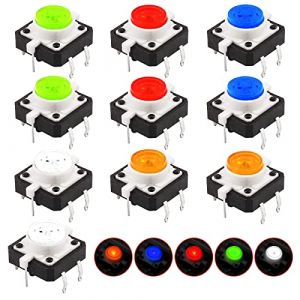 HUAZIZ 10 Pièces Mini Micro LED Interrupteurs à Bouton-poussoir Tactiles Momentané Miniature Momentary Tactile Tact Touch Commutateur à Bouton-Poussoir (12 * 12 * 7mm) (HUAYUE-EU, neuf)