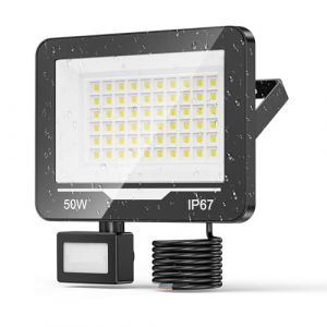 TOPAUBUB Projecteur LED Extérieur avec Détecteur 50W 1 Pièce, 5000LM 6500K Spot LED Extérieur Detecteur de Mouvement, IP67 Luminaire Exterieur Detecteur de Mouvement Jardin (XinWangXing, neuf)